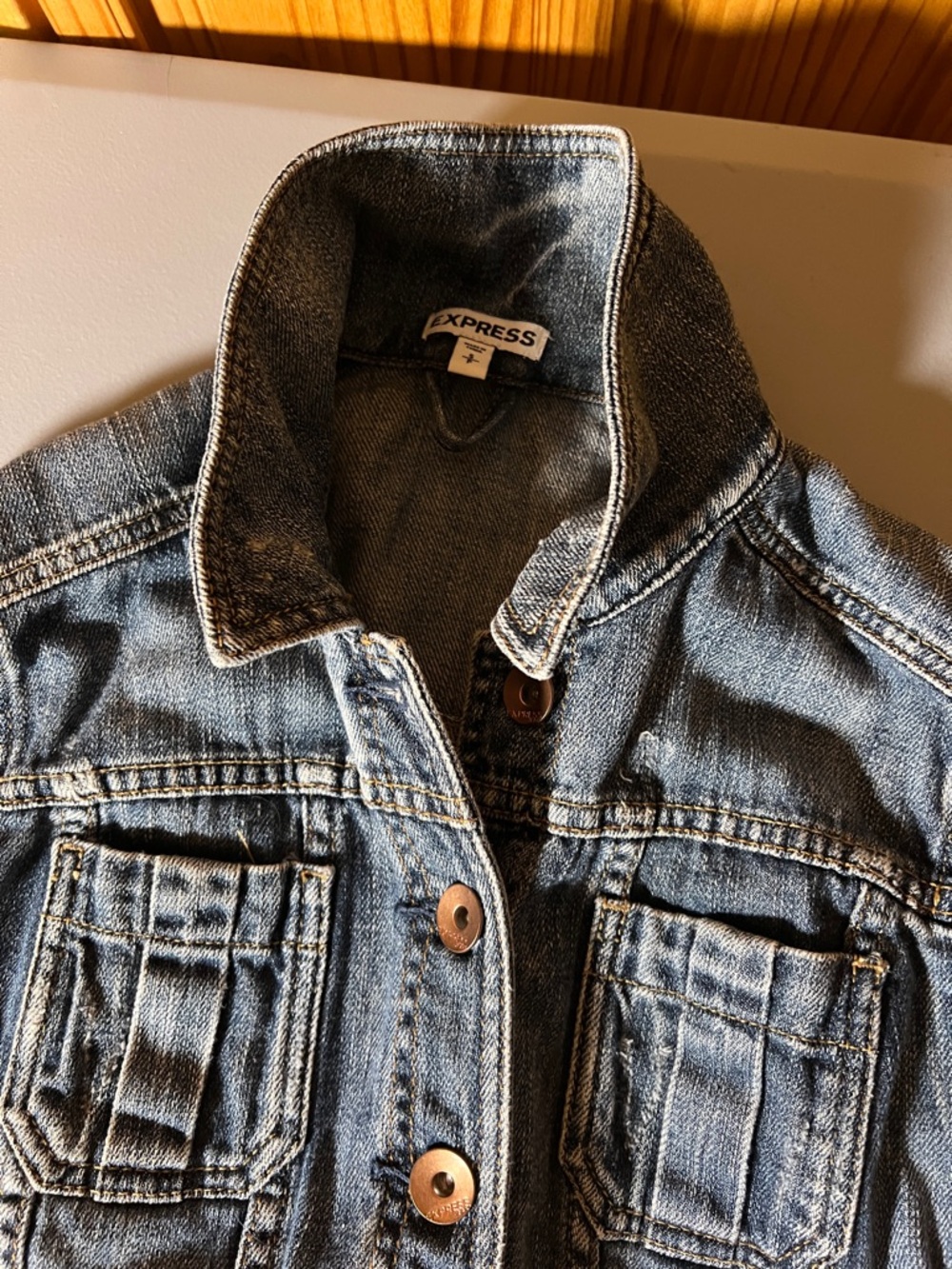 Express Distressed Cropped Jean Jacket, size S - Picture 14 of 16